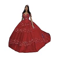 Elegant Quinceanera Evening Dresses Ball Gown Off The Shoulder Puffy 3D Floral Flowers Prom Formal Dress Crystal