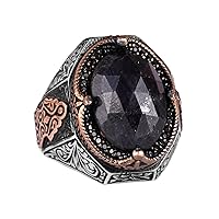 KAMBO Handcrafted Gemstone Ring - Serene 925K Solid Sterling Silver Men's Ring - Clarity and Calm Design