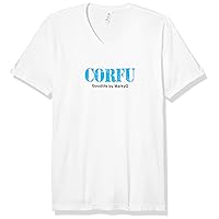 Corfu Graphic Printed Premium Tops Fitted Sueded Short Sleeve V-Neck T-Shirt