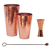 Sertodo Cocktail Essentials Bundle | 25 oz and 16 oz Boston Shaker Cups | 12 in Ringer Bar Spoon | Double-Sided, Marked Measure 1 oz and 2 oz Jigger | Professional Bartender Grade | 100% Pure Copper