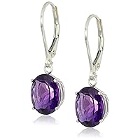 Amazon Collection 925 Sterling Silver 4.5 Cttw, 8 x 10mm Oval Gemstone Leverback Dangle Earrings, Birthstone Elegant Jewelry for Women