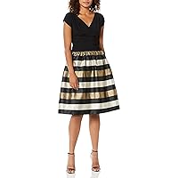 S.L. Fashions Women's Tea Length Tuck Neck Fit and Flare Dress