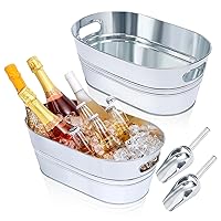 Galvanized Tub 2 Pcs 3 Gallon Metal Beverage Ice Buckets for Parties Drink Wine Beer Champagne Vintage Tin Large Buckets with Scoops for Cocktail Mimosa Bar Supplies