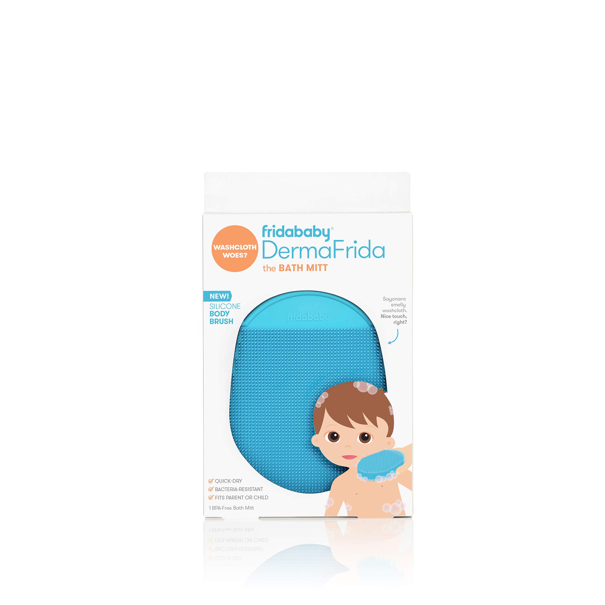 Frida Baby DermaFrida the Bath Mitt | Toddler Quick-Dry Body Bath Brush, Silicone, Replacement to Kid's Washcloth | Fits Both Parent or Child for Early Stage Development
