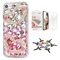 STENES Bling Case Compatible with iPhone 12 Pro Max Case - Stylish - 3D Handmade [Sparkle Series] Sweet Heart Design Cover with Screen Protector [2 Pack] - Pink