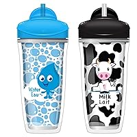 Playtex Baby Sipsters Stage 3 Spill-Proof, Leak-Proof, Insulated Toddler Straw Sippy Cups - Milk and Water, 9 Oz, 2 Count