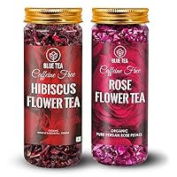 BLUE TEA - Hibiscus Flower (1.76 Oz) + Rose (0.88 Oz) || FRESHEST HERBAL TEA || Caffeine Free - Gluten Free - Non-GMO - Recycled Food Grade Pet Jar