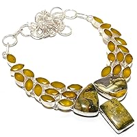 Bumble Bee Jasper, Yellow Onyx 925 Sterling Silver Necklace 18