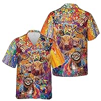 Funny Highland Cattle Cow Colorful Graphic Hawaiian Shirt S-5XL