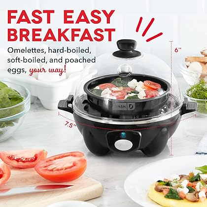 DASH Rapid Egg Cooker: 6 Egg Capacity Electric Egg Cooker for Hard Boiled Eggs, Poached Eggs, Scrambled Eggs, or Omelets with Auto Shut Off Feature - Black