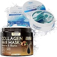 KINPUR Collagen Eye Patches and Hair Mask Bundle - Hair Mask for Dry and Damaged Hair and Under Eye Patches for Eye Bags/Dark Circles/Fine Lines