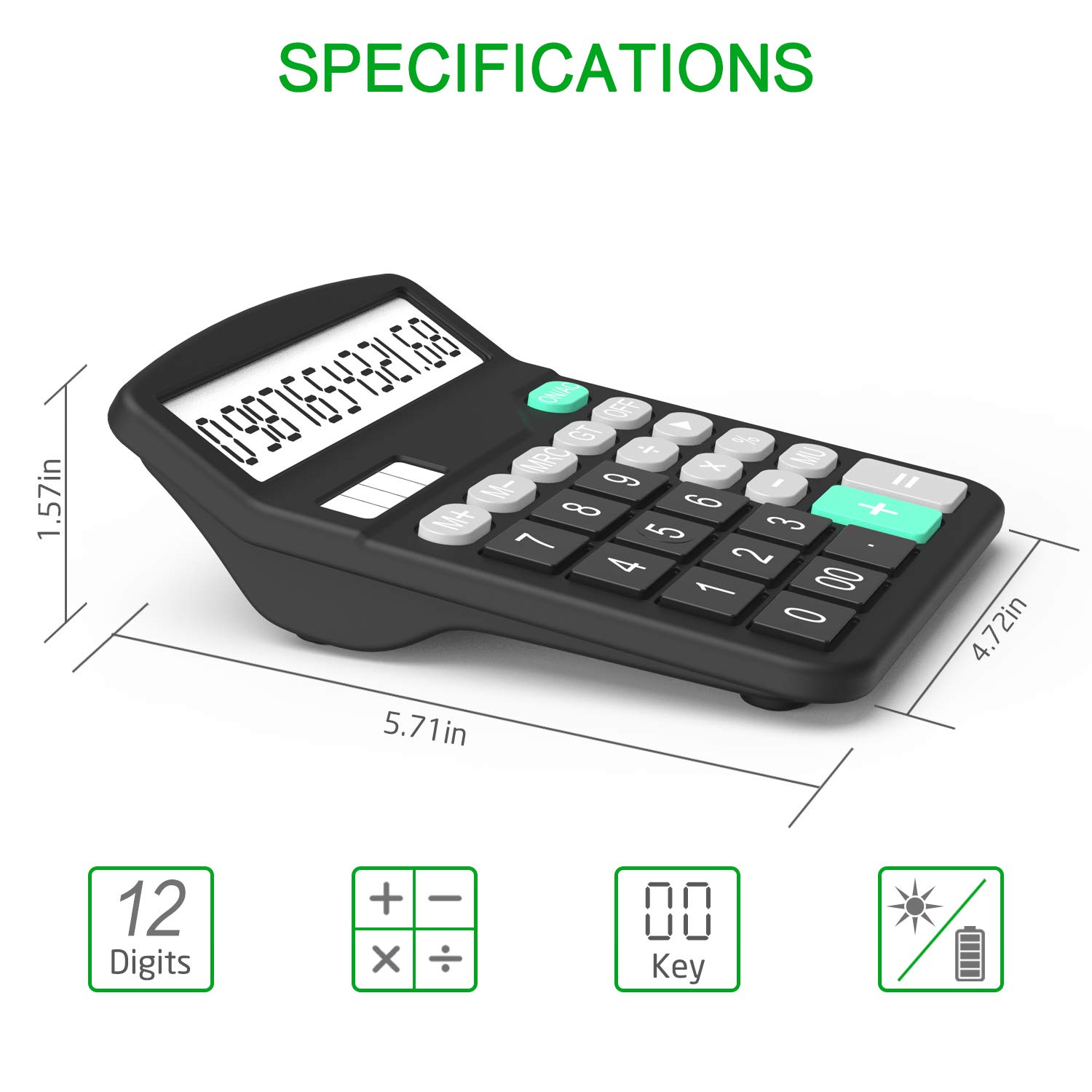Calculator, Splaks 2 Pack Standard Functional Desktop Calculators Solar and AA Battery Dual Power Electronic Office Calculators with 12-Digit Large Display (1 Basic Black&1 Updated Silver)