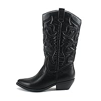 Soda Reno Women Western Cowboy Pointed Toe Knee High Pull On Tabs Boots (Black, US Footwear Size System, Adult, Women, Numeric, Wide, 10)