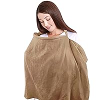 Muslin Nursing Covers for Breastfeeding, Cotton Breastfeeding Cover for Summer, Breathable & Soft, Multi-Use Privacy Nursing Covers with Rigid Hoop, Adjustable Neck Strap, Brown