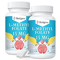 L Methylfolate 15mg-Active Folic Acid with B6 and B12-Vegan, Gluten-Free, Dairy-Free (2 Pack)