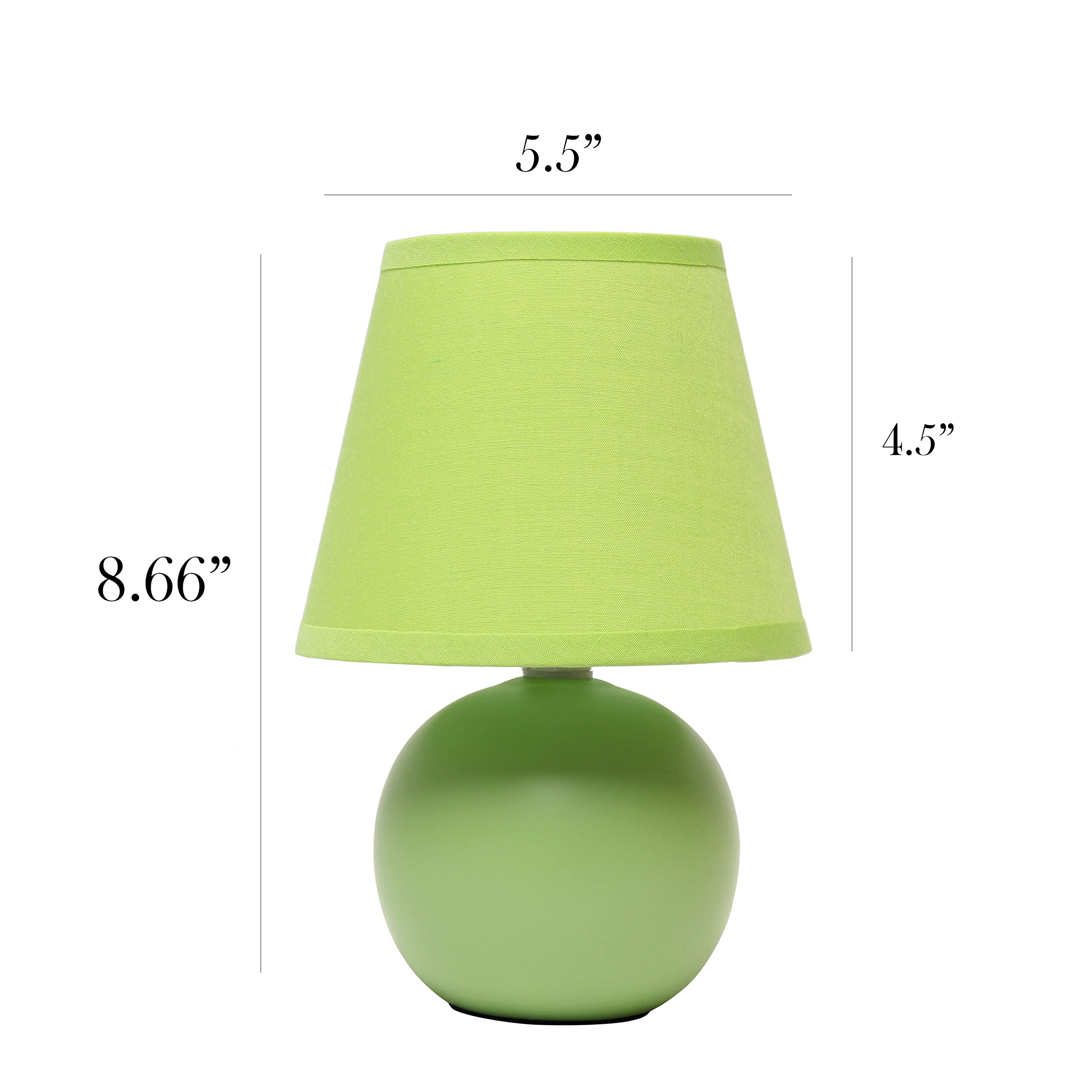 Simple Designs LT2008-GRN-2PK Mini Ceramic Globe Table Lamp 2 Pack Set with Matching Fabric Shade, Green