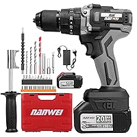 21V Cordless Drill Driver Batteries Max Torque 200N.m 1/2 Inch Metal Keyless Chuck 20+3 Position 0-2150RMP Variable Speed Impact Hammer Drill Screwdriver With PlasticTool Box and 27pcs Drill Bits