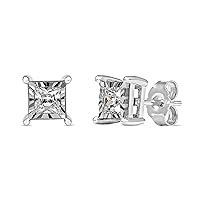 Sterling Silver 1ct tdw Diamond Princess-cut Solitaire Miracle Plate Stud Earring Love Gift for Women (I-J, I2)