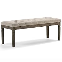 SIMPLIHOME Waverly 48 Inch Wide Traditional Rectangle Tufted Ottoman Bench in Natural Linen Look Fabric, For the Living Room and Bedroom