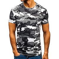Men's Camouflage T-Shirt Regular Fit Military Tops Round Neck Army Combat Short Sleeve T-Shirts Summer Classic Tactical Tees