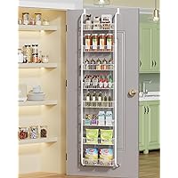 TIMEBAL Over the Door Pantry Organizer, 8-Tier Metal Hanging Rack with 8 Large Baskets, Rust Resistant, White