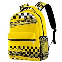 Plaid Flag And Tire Tracks Road Race Pattern Durable Laptops Backpack Computer Bag for Women & Men Fit Notebook Tablet