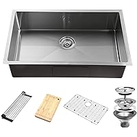 YSSOA 32-Inch Undermount Workstation Kitchen Sink, 20 Gauge Single Bowl Stainless Steel with 5 Accessories (Sink + Cutting Board+Bottom Grid + Drain+Dish drying rack), Silver