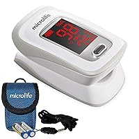 Microlife Fingertip Pulse Oximeter, Portable Home Blood Oxygen Saturation Monitor (SpO2) with Pulse Rate Measurements and Pulse Strength Bar Graph, Digital LED Display