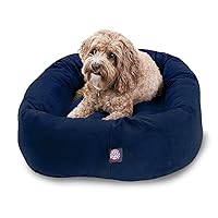 Majestic Pet 32 Inch Suede Calming Dog Bed Washable – Cozy Soft Round Dog Bed with Spine Support for Dogs to Rest their Head - Fluffy Donut Dog Bed 32x23x7 (Inch) - Round Pet Bed Medium – Navy