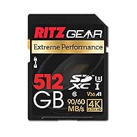 Ritz Gear 512GB High-Speed SDXC UHS-I SD Card, C10, U3, V30, Full-HD & 4K Memory Card