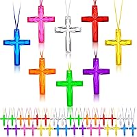 96 Pcs Crystal Cross Necklace Plastic Colored Necklaces Christian Religious Party Favors Christian Toys for Sunday School Prize Christian Easter Birthday Vacation Bible School Favor, 8 Assorted Colors