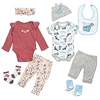 Flower Pattern Reborn Baby Dolls Clothes Outfits and Dinosaur Clothes for Baby Doll 9 Pieces Suit