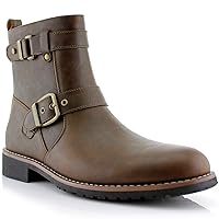 Polar Fox Mens Casual Engineer Zipper and Buckle Motorcycle Boots