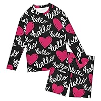 Pink Hearts Boys Rash Guard Sets Long Sleeve Swimsuit with Elastic Shorts Infant Bathing Suits Boys