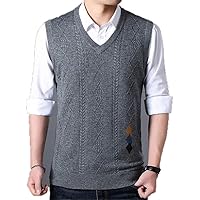 Men Sleeveless Vest Knitted Cashmere Wool Mens Sweaters Autumn Winter Pullover Gray 4XL
