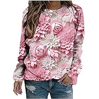 Women Casual 3D Love Heart Print Shirts Valentine's Day Long Sleeve Round Neck Pullover Fake Sweater Pattern Tops