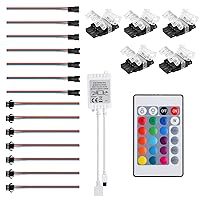 SUPERNIGHT RGB LED Strip Light Remote Controller and 3 Pin Led Strip Connector, 24 Key IR Remote Dimmer for 12V 5050 3528 RGB LED Rope Lights (1 Port), 7 Pairs JST SM Male Female Plug LED Connector Ca