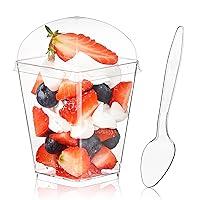 Kucoele 50 Pack 5 oz Dessert Cups with Lids and Spoons, Clear Plastic Parfait Appetizer Cups Dessert Shooters Party Serving Cups for Pudding Fruit Mousse and Yogurt