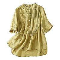 Floral Embroidered Blouse for Women Cotton and Linen T-Shirts 3/4 Length Sleeve Lace Shirts Summer Eyelet Casual Solid Tops