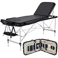 BestMassage Portable Massage 3 Folding 73 Inch Height Adjustable Aluminium Salon Carry Case Tattoo Table Facial Bed Hold Up to 450LBS, Black
