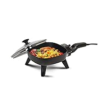 Elite Gourmet EFS-400 Personal Stir Fry Griddle Pan, Rapid Heat Up, 600 Watts Non-stick Electric Skillet with Tempered Glass Lid, Size 7