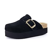 CUSHIONAIRE Women's Granola Genuine Suede Cork Footbed Platform Clog with +Comfort, Wide Widths Available