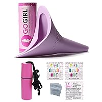 GoGirl Female Urination Device, Lavender & Waterproof for Spills & Splashes Tote Holder. Feminine Natural Wipes & Extra Zip Baggies 5 Tote Color Choices (Pink Tote)