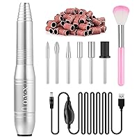 Nail Drills for Acrylic Nails Professional, Portable Electric Nail Filer Kit for Gel Nail with 6 PCS Nail Drill Bits and Sanding Bands Manicure Pedicure Polishing Shape Tools for Home Salon Silvery