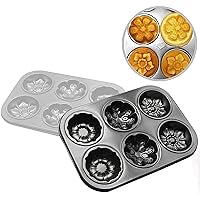 6 Cavity Cups Mini Cake Mould Cute DIY Cake Baking Pan Non-Stick Removable Flower Shaped Carbon Steel Mould for Bagels Cupcakes Muffins Pies Home-Use Baking Tools