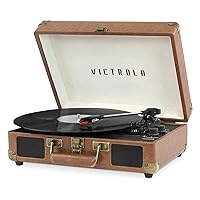 Vintage 3-Speed Bluetooth Portable Suitcase Record Player with Built-in Speakers | Upgraded Turntable Audio Sound|Brown, Model Number: VSC-550BT-BRW