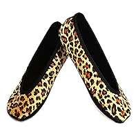 Ballet Flats Women's Shoes, Foldable & Flexible Flats, Slipper Socks, Travel Slippers & Exercise Shoes, Dance Shoes, Yoga Socks, House Shoes, Indoor Slippers, Leopard Print, Large