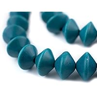 TheBeadChest Aqua Blue Bicone Natural Wood Beads (10x15mm): Organic Eco-Friendly Wooden Bead Strand for DIY Jewelry, Crafts, Necklace and Bracelet Making