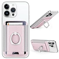 Miroddi 3-in-1 Magnetic Phone Wallet with Ring, Cell Phone Wallet with Magsafe, Magnetic Wallet Back of Phone Card Holder with Grip Fit 3 to 7 Cards, Leather Slim Wallet Phone for iPhone Series Pink