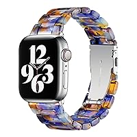 Bestig Compatible with Resin Apple Watch Band 41mm 40mm 38mm Stainless Steel Buckle Waterproof for iWatch Ultra Series 9/8/7/6/5/4/3/2/1/SE Replacement Strap for Women Men(Ocean Blue)